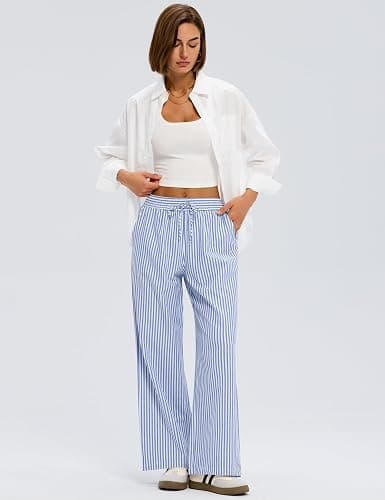 LOMON Striped Gingham Pants Women 2026 Spring Summer Pajamas Wide Leg Pj Lounge Boxer Bottoms Y2k Trousers with Pocket thumbnail 3