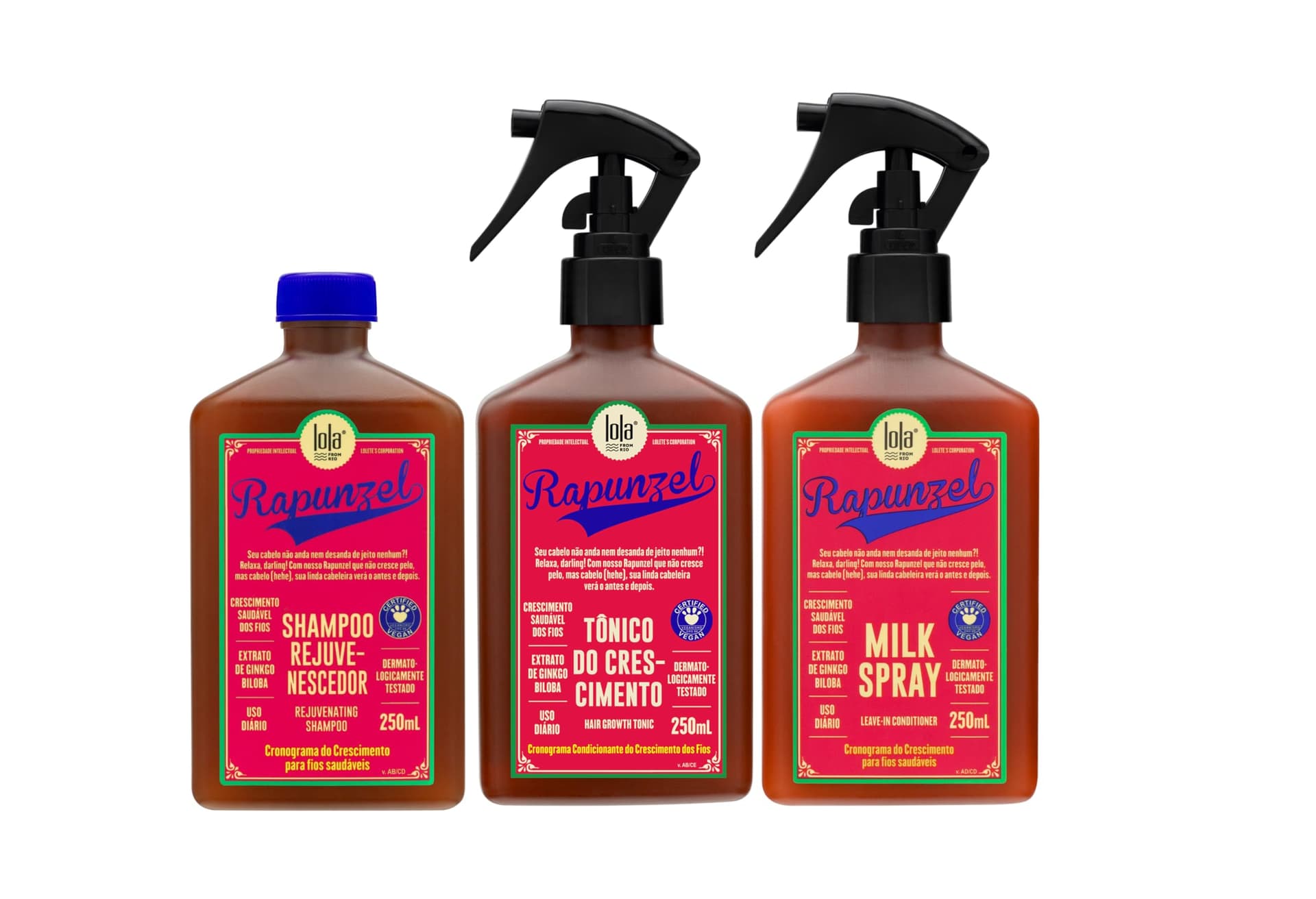 Kit Rapunzel Lola (Shampoo 250ml + Tônico de Crescimento 250ml + Leave-in 250ml) - Image 1