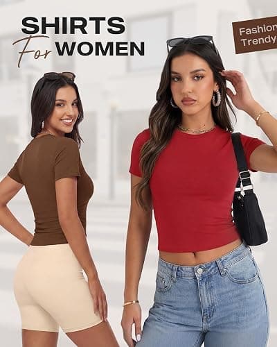 GAYHAY Shirts for Women - Slim Fit Short Sleeve Crop Top Crew Neck Casual Basic Tees Spring Summer Fashion Clothing 2026 thumbnail 2