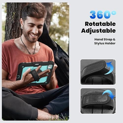 Loyrina for iPad Pro 11 inch Case 2025 (M5) 2024 (M4), with 360° Rotating Stand Hand/Shoulder Strap, Pencil Holder & Protective Shockproof Silicone Hard Tablet Cover, Blue thumbnail 6