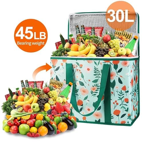 Bodaon 4-Pack Cooler Insulated Food Delivery Bag, X-Large Bags for Grocery/Catering/Shopping, Rideshare Delivery Bag, Thermal Hot Pizza, Large Cold and Frozen, XL Tote, Flower thumbnail 4