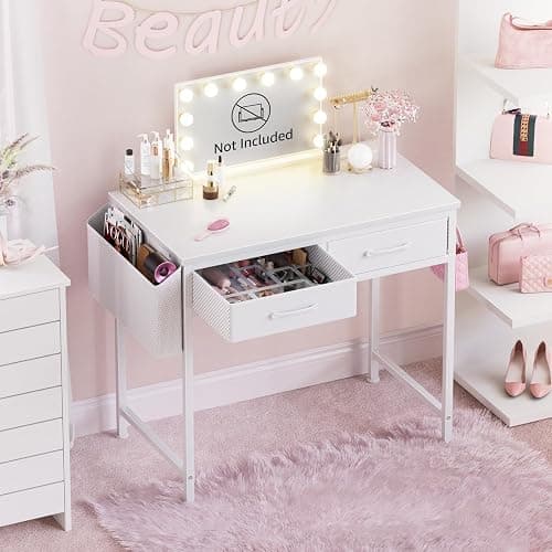 DLisiting 32 Inch Small White Desk with 2 Drawers, Study Writing Computer Desk with Storage Drawer for Bedroom Home Office, Vanity Table Without Mirror for Girls Small Spaces thumbnail 5