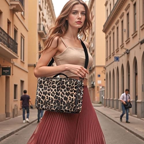 IPOW Travel Makeup Bag with LED Mirror, 3 Adjustable Light Settings, Customizable Dividers, Portable Travel Organizer, USB Charging, Leopard print, Large thumbnail 8