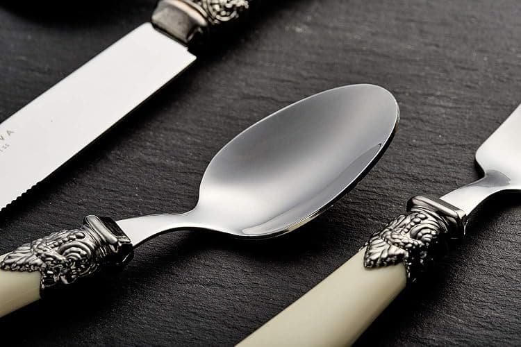 Annova Flatware 24 Pieces Set/Stainless Steel Vintage Silverware/Cutlery Set, Ivory Color, Dinner Knife/Dinner Fork/Dinner Spoon/Dessert Spoon, Mirror Polished, Service for 6 - Cream/Ivory Vintage thumbnail 5