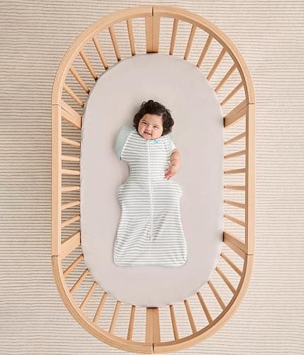Love to Dream Transition Bag 0.2T Stretch Cotton Medium (6-8.5kg) Stage 2, Soft & Breathable, Lightweight for Comfortable Sleep, Ideal for Newborns, Stripe Print, Olive thumbnail 2