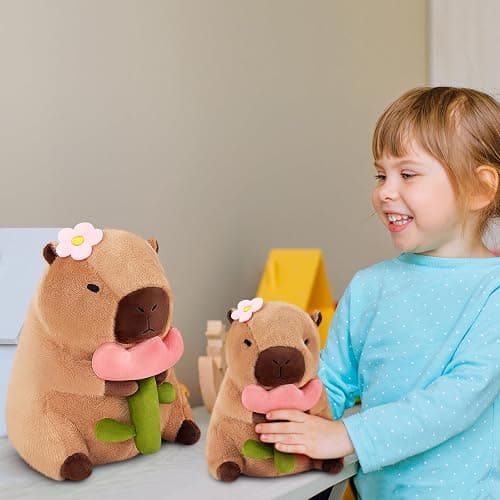 Achwishap Capybara Plush,Cute Plushies Capybara Stuffed Animals,Capybara Plush Toys,Kawaii Plushie Stuffed Toy with Flower Plushies Gifts for Kids Adults Birthday Plushies,Brown 12” thumbnail 8