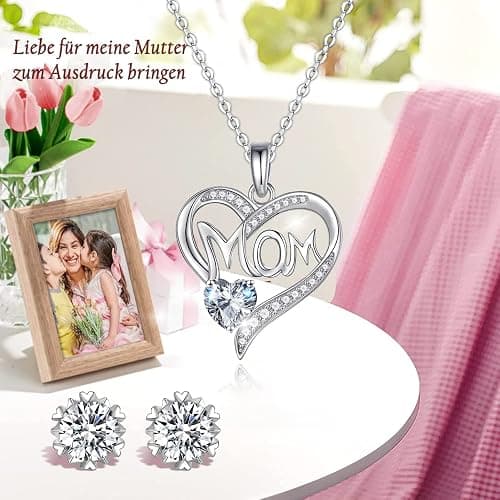 Muttertagsgeschenk für Mama, Muttertag Geschenk, Ewige Echte Rose Konservierte Box mit Herz Halskette & Ohrringe 925 Sterlingsilber Geschenkbox für Mutter am Valentinstag Muttertag Hochzeit Geburtstag thumbnail 4