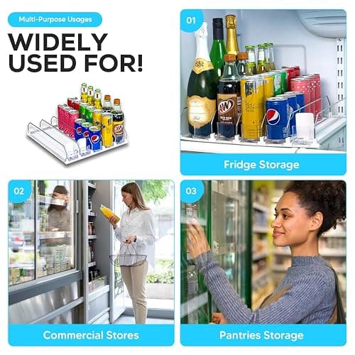 Fully Assembled Drink Beverage Fridge Organizer, Automatic Self-Pusher Glide, Adjustable Width, Soda Can Water Beer Bottle Beverage, 12oz to 20oz, Home Kitchen, Commercial Refrigerator (White) thumbnail 4