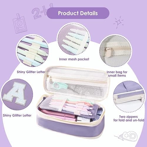 Janhavi Initial Large Capacity Premium Oxford Cute Aesthetic Pencil Case Pouch Bag Special School Supplies Colored Stationery Organizer Gifts for Girls, Women, Adults thumbnail 4