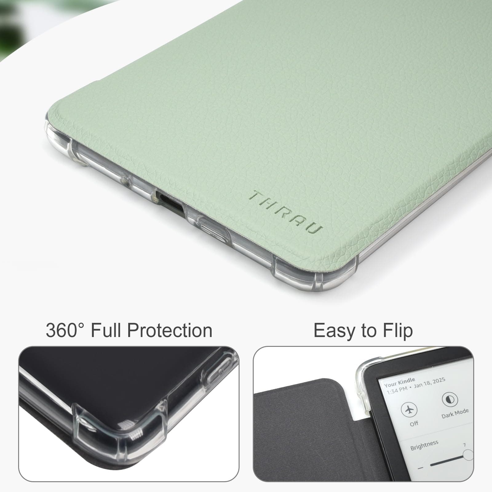 THRAU Case for 6" All-New Kindle 2024/2022 (11th Gen) – Ultra Clear Soft Flexible Transparent TPU Back Cover Light Shell with Auto Wake/Sleep for Kindle Basic, Agave Green thumbnail 7