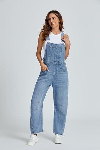 Ladyful Women's Denim Overall Casual Straight Wide Leg Bib Jeans Overall Adjustable Straps Denim Romper Stretch Jumpsuits thumbnail 3