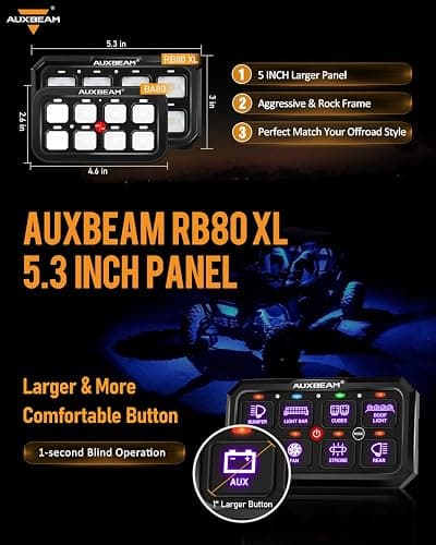 Auxbeam RGB 8 Gang Switch Panel 5.3 Inch RB80 XL with Off Backlight Toggle Momentary Pulsed Switch Pod for Truck ATV Offroad Marine Multifunction Waterproof Circuit Relay System Box, 2 Years Warranty thumbnail 2