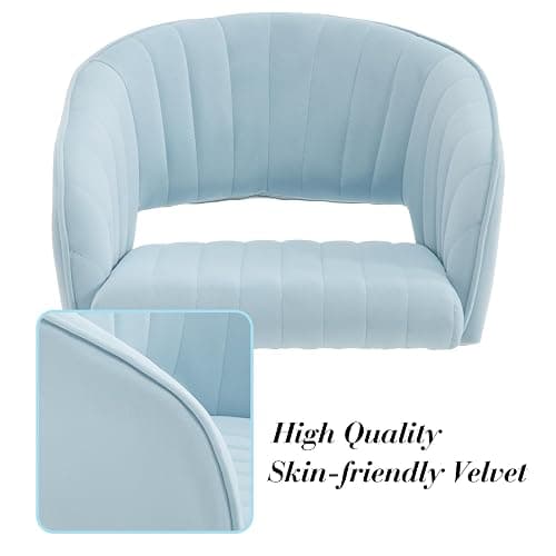 Homedraft Velvet Vanity Chair, Modern Home Office Desk Chair with Hollow Back, Upholstered Dining Chair with Gold Metal Legs, Comfy Accent Chair for Living Room Bedroom, Light Blue thumbnail 7