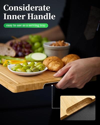 Kitsure Bamboo Cutting Board - Multi-Sizes Wooden Cutting Boards for Kitchen, Convenient Kitchen Essentials with Deep Juice Grooves， Cutting Board for Chopping & Serving, Large, Natural thumbnail 5