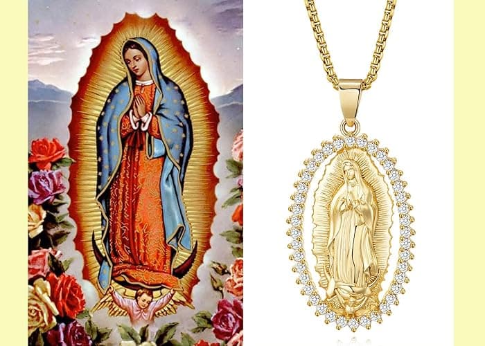 18K Gold Plated Virgin Mary Necklace - Virgen De Guadalupe Mother Mary Our Lady of Guadalupe Pendant Amulet for Women Jewelry Gift thumbnail 4