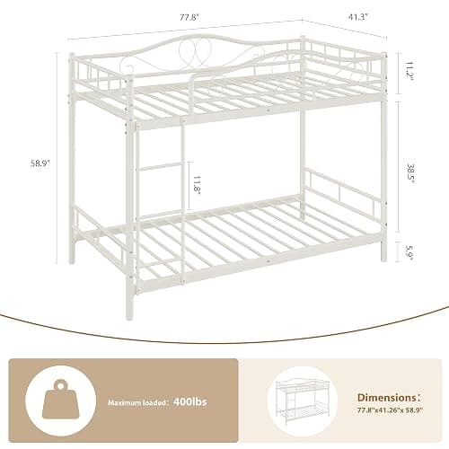 IDEALHOUSE Bunk Bed Twin Over Twin with Ladder & Full Safety Guardrail, Heavy Duty Metal Twin Over Twin Bunk Bed 400 Lbs Load Capacity, Space-Saving, Noise Free, No Box Spring Needed, Easy Assembly, C thumbnail 2