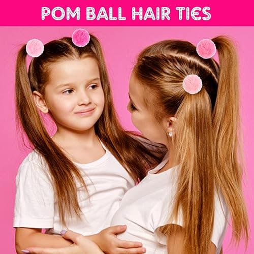 Lusofie 4 Pairs Pom Pom Hair Ties - 8pcs Baby Hair Pom Poms Halloween | Elastic Fluffy Hair Ties Hot Pink Hair Accessories ，Christmas Hair Pom Poms , fuzzy scrunchies thumbnail 3