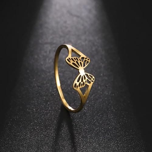 JESMING Women's Butterfly Hollow Stainless Steel Ring - Cute Everyday Silver Rings for Women thumbnail 2