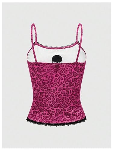 RoseSeek Women's Y2K Leopard Cami Top Skull Print Lace Trim Grunge Tops Spaghetti Strap Camisole thumbnail 2