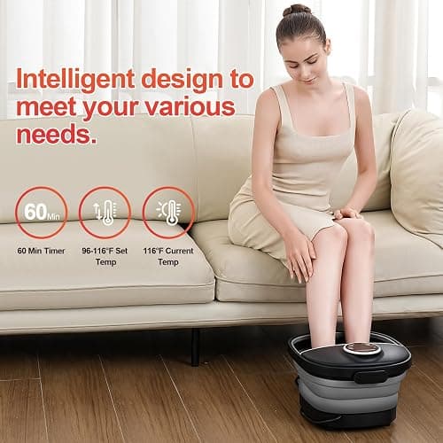 GEHONA Collapsible Foot Spa Bath with Heat,Foot Massager with Two Side Supports,Leakage Protector,Temperature Control,Bubbles,Red Light,Timer,Feet Spa Tub,Feet Soaker,Gifts (Black) thumbnail 5