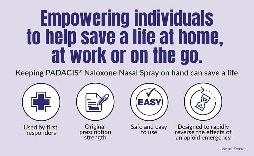 Padagis Naloxone HCI Nasal Spray, 4 mg – Emergency Treatment for Opioid Overdose - Rapid-Response Opioid Overdose Reversal, 2 Dose Single Use Nasal Spray thumbnail 2