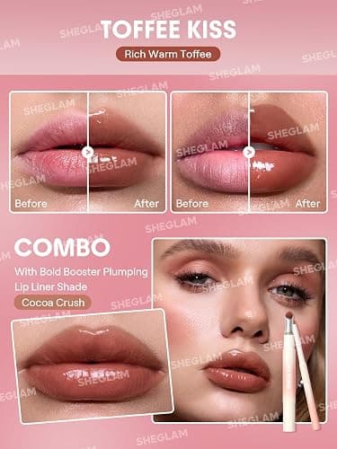 SHEGLAM Hydrating Lip Gloss Cruelty-Free Plumping Peptides-Toffee Kiss - Toffee Kiss thumbnail 6