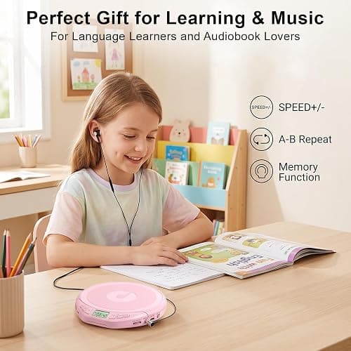 Gueray CD Player Portable with Earphones, CD Discman AUX Cable for Car Home | Personal Discman CD player,PROG memory, CD-R/RW MP3/WMA, Anti-skip shockproof protection, A-B repeat,LCD display thumbnail 6