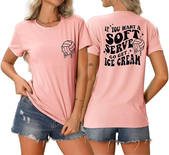 Mihvhyrt Volleyball Shirt Women Volleyball Lover Player Mom Coach Gift If You Want a Soft Serve Go Get Ice Cream Game Day Tee thumbnail 2