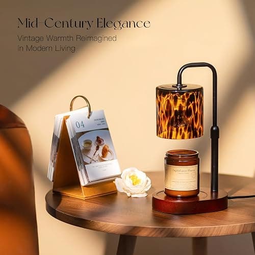 Candeldo Candle Warmer Lamp with Timer, Tortoise Shell Glass Shade | Height Adjustable, Dimmable, with Leopard-Inspired Details, Vintage Home Decor, Includes 2 Bulbs thumbnail 3