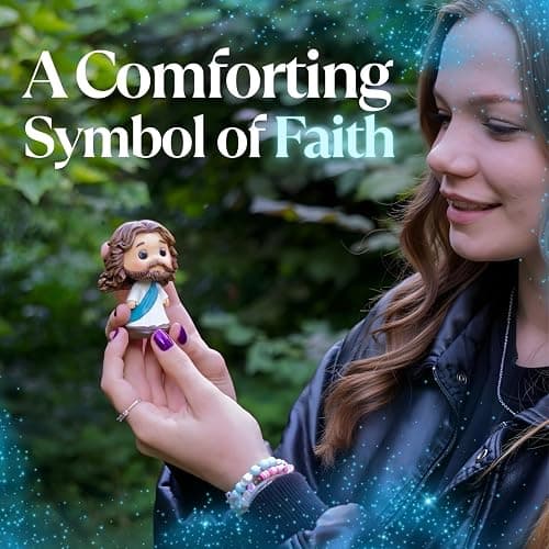 Jesus Bobblehead for Car Dashboard - 3.5" Resin Baby Blue Mini Jesus Figure/Statue - Christian Car Decor - Small Jesus Figurine for Desk, Shelf & Home thumbnail 4