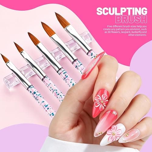 Teenitor Nail Art Tools Set, 23 Pcs Nail Art Brushes, 5 Pcs Nail Dotting Tool, 2 Set of Nail Stand, 100 Pcs Double-Sided Adhesive Tabs, Nail Art Palette, Brushes Holder, Pink thumbnail 2