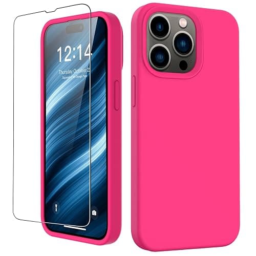 FUNMIKO Compatible with iPhone 15 Pro Max Case with Screen Protector,Upgraded Liquid Silky Soft Silicone,Fashionably Designed for Women and Girls,Protective Phone Cover,Hot Pink - Image 1