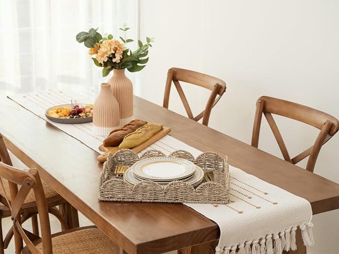 StorageWorks Rectangle Wicker Scalloped Tray, Rattan Serving Trays with Handles, Seagrass Basket for Decorative & Organizing, 15.75" L x 11.5" W x 2.75" H thumbnail 7