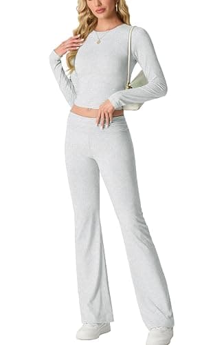 IWOLLENCE Hausanzug Damen Jogginganzug Set Lounge Set 2 Teiler Sportanzug Damen Y2K Outfit Homewear mit Crop Top und Schlaghosen thumbnail 4