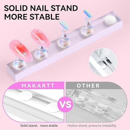 Makartt Nail Stand for Press On Nails Display Practice Art Magnetic Fake Nail Holder for Painting Nails Stand for False Nail Designs with Reusable Putty for Home DIY Beginner Salon Supplies - Aurora Clear+Pink thumbnail 6