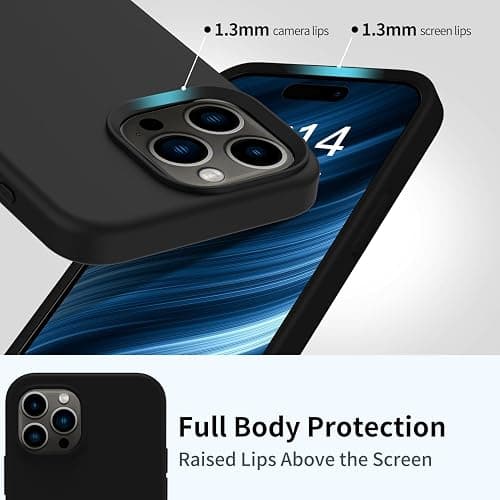 FUNMIKO Compatible with iPhone 15 Pro Max Case with Screen Protector,Upgraded Liquid Silky Soft Silicone,Fashionably Designed for Men Women Girls,Protective Phone Cover,Black thumbnail 4
