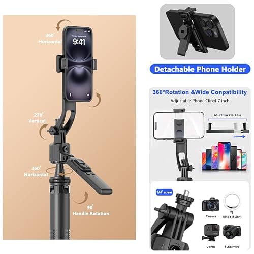 Auto Face Tracking Tripod for iPhone with Light 63” Selfie Stick Tripod Stand Follows Your Movement 360° Phone Camera Tripod with Wireless Remote for Content Creator Vlog Live Stream Video Recording thumbnail 7