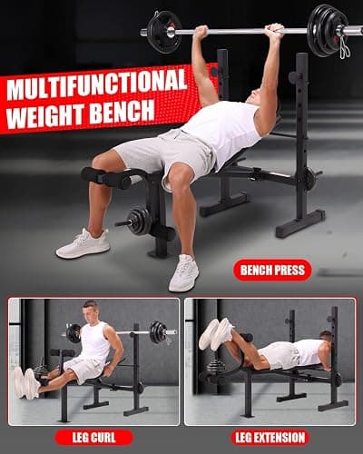 OPPSDECOR Standard Weight Bench Set with Squat Rack, 600LBS Adjustable Bench Press Set with Leg Extension and Leg Curl, Foldable Flat Incline Decline Workout Bench for Home Gym Full Body Training thumbnail 6
