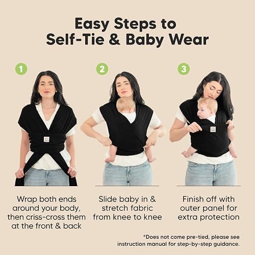 KeaBabies Baby Wrap Carrier - All in 1 Original Baby Carrier Newborn To Toddler Sling, Easy to Wear, Hands Free Bonding, Lightweight, Breathable Infant Wraps (Trendy Black) thumbnail 7