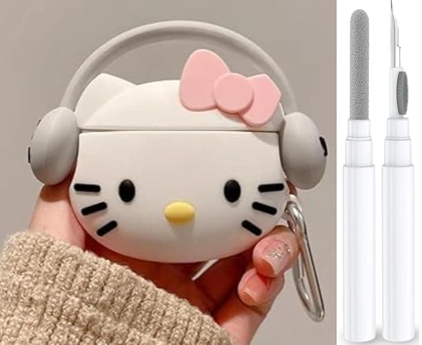 Compatible with AirPods 4 Case Cover 2024 with Cleaning Kit,Cartoon Kawaii for AirPods 4th Generation Case Silicone case for Apple Airpods 4 with Keychain for Women Girls (Kitty White) | 2024, with Cleaning Kit, Cartoon Kawaii, with Keychain, for Women Girls, Kitty White - Image 1