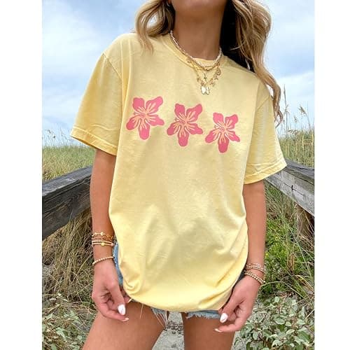 Oversized Y2k Floral Graphic Tees for Women Fruit Print Vintage Aesthetic Tops Baggy Summer Preppy Teen Girl Clothes thumbnail 3