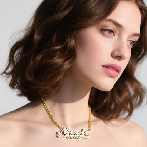 Zloris Custom Double Plated Name Necklace 18K Gold Plated Name Chains for Women Nameplate Pendant Jewelry Gift thumbnail 6