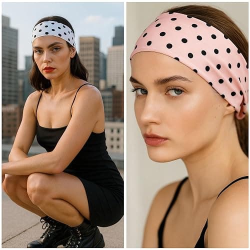 POZHDA 6 PCS Polka Dot Headband, Polka Dot Headbands Elastic Headbands for Women, Non-Slip Fashion Hair Accessories, Soft Wide Headband for Yoga, Running, Workout, Washing Face and Social Gatherings thumbnail 6