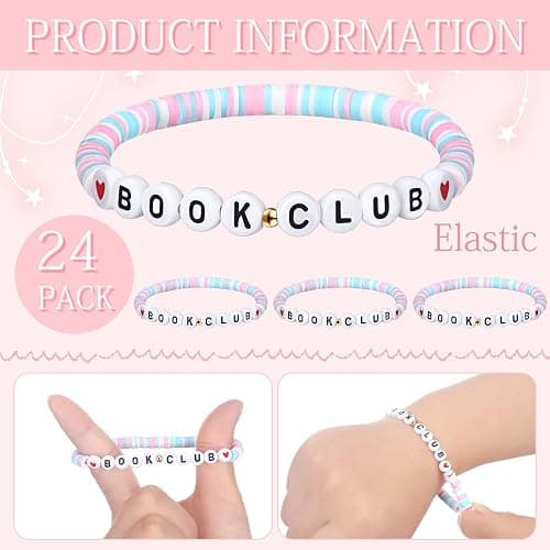 Tondiamo 24 Pack Book Club Gifts for Women Polymer Clay Beaded Book Lovers Bracelet Bulk Stretch Bracelet Librarian Readers Gifts Charm Jewelry Party Favor Library Week Supplies(Rainbow Colors) thumbnail 4