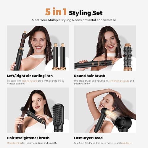5 in 1 Hair Dryer Brush Set,Professional Negative Ionic Hot Air Styler, Air Curling Wrap Styler,Detachable Blow Dryer Brush With Auto Wrap Curlers,Hair Styling Tools For Straight/Curl/Drying/Smoothing thumbnail 3