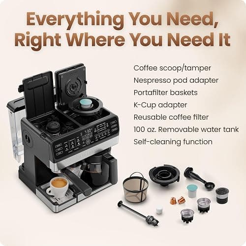 Chefman Coffee Maker Espresso Machine Combo, OmniBrew 8-in-1 Coffee Station with Automatic Milk Frother for Lattes, Cappuccinos, Macchiatos, 12-Cup Carafe and 3L Removable Water Tank - Black thumbnail 8