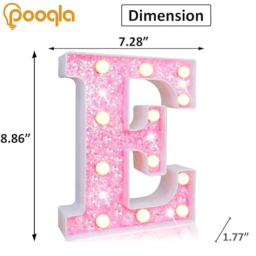 Pooqla LED Marquee Letter Lights, Light Up Pink Letters Glitter Alphabet Letter Sign Battery Powered for Night Light Birthday Party Wedding Girls Gifts Home Bar Christmas Decoration, Pink E thumbnail 3