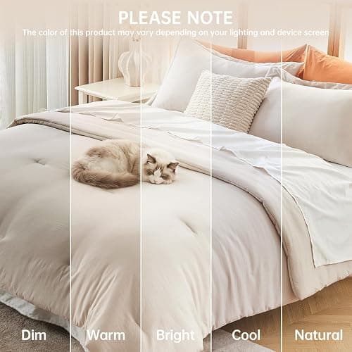 MUXHOMO Beige Full Comforter Sets, All Season Ultra Soft Down Alternative Bedding - 3 Piece Lightweight Bed Set Includes 1 Comforter (82"x86") and 2 Pillow Shams (20"x26") thumbnail 9