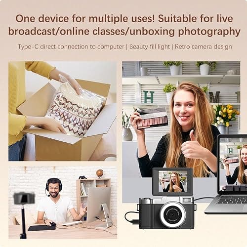 4K Digital Camera for Photography, 48MP Vlogging Camera for YouTube 2.8" 180° Flip Screen 18X Digital Zoom Compact Travel Cameras with 64GB SD Card & Card Reader,Mini Tripod,2 Batteries thumbnail 7