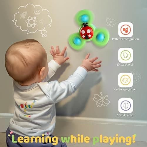 ALASOU 3PCS Suction Cup Spinner Toys for 1 Year Old Boy Girl|Spinning Top Baby Toys 12 18 Months|1 2 Year Old Boy Birthday Gift|Baby Bath Toy for Kids Ages 1-3|Sensory Toy for Toddlers 1-3 thumbnail 6